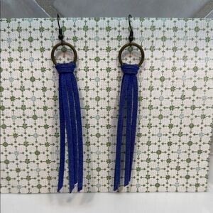Blue leather Tassel Earrings